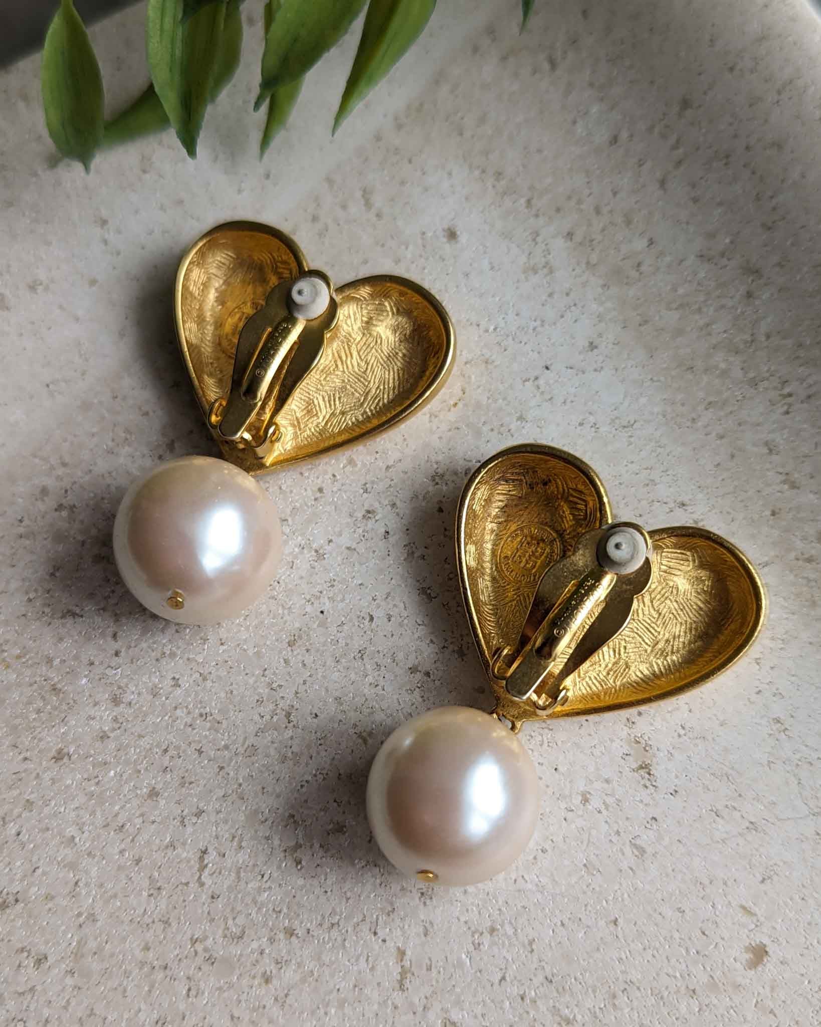 GOLD PAIR of GIVENCHY VINTAGE 1980's LOGO HEART EARRINGS~AUTHENTIC~GENUINE  - Jewelry